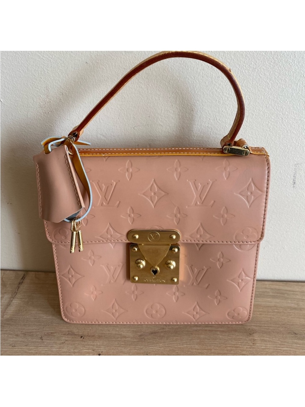 Louis Vuitton Blush Pink Vernis Top-Handle Satchel with Gold Hardware